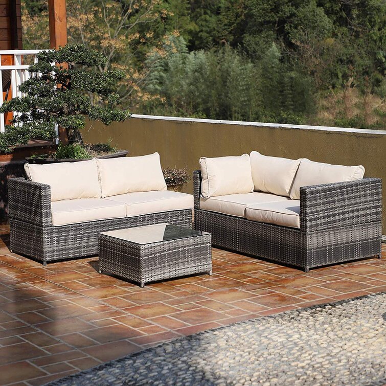 Rattan effect sofa set with deals cushions